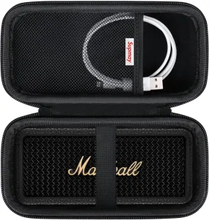 Hard Carrying Case for Marshall Emberton II/III Portable Bluetooth Speaker, Wireless Speaker Protection Case with Mesh Pocket for USB-C Charging Cable, Black