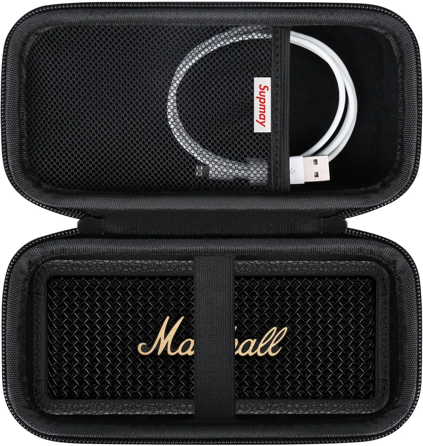 Hard Carrying Case for Marshall Emberton II/III Portable Bluetooth Speaker, Wireless Speaker Protection Case with Mesh Pocket for USB-C Charging Cable, Black