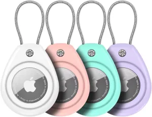 HATALKIN Compatible for Air-Tag Holder for Air-Tag Keychain Case with Screen Protector,IP68 Waterproof Air-Tags Key Chain Apple Tag GPS Tracker,Air-Tags-4 Pack Holder for Luggage Key,Backpack