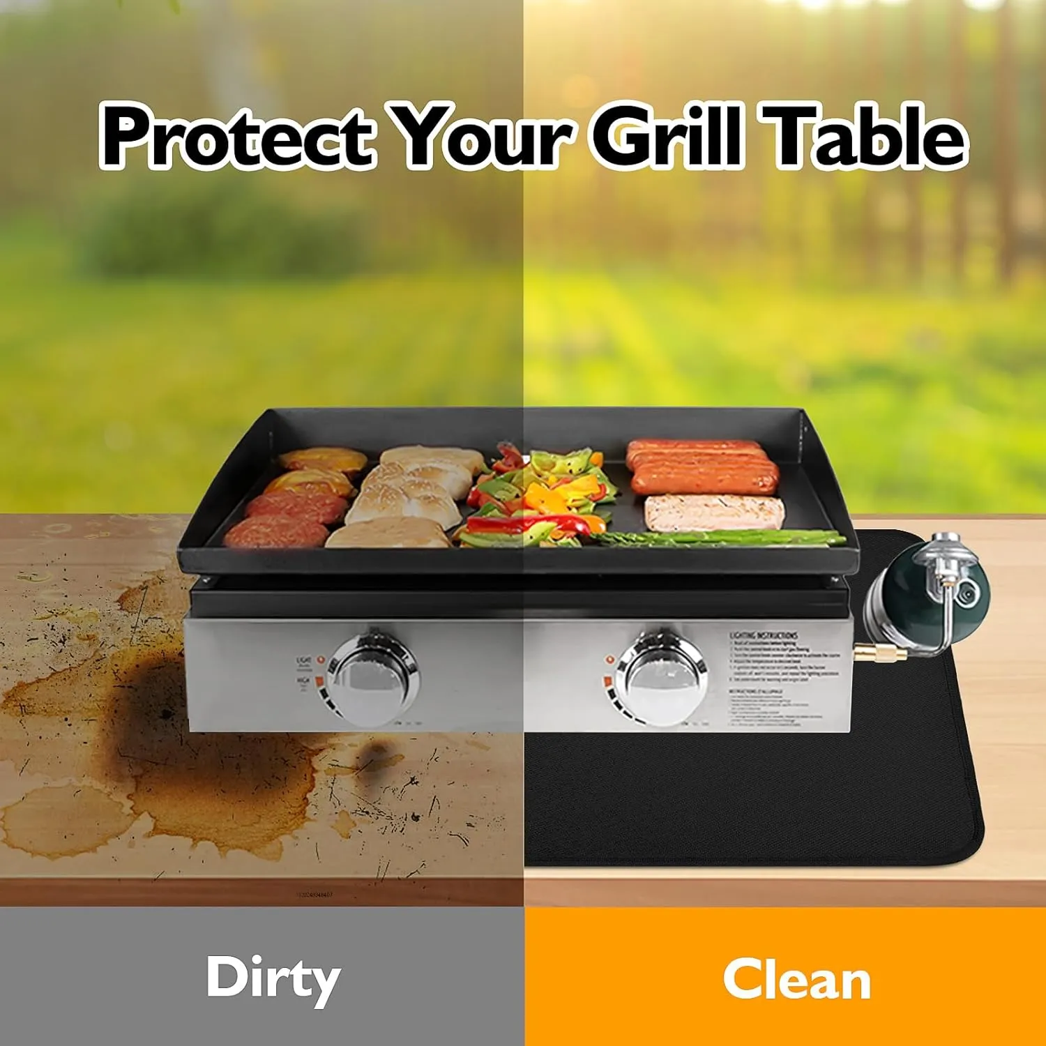 Heat Resistant Mats for Countertop and Table, Fireproof Grill Mats for Outdoor, Portable Charcoal, Gas Grill, Pizza Oven Compatible with Blackstone, Ninja 24x31x0.04in, Black