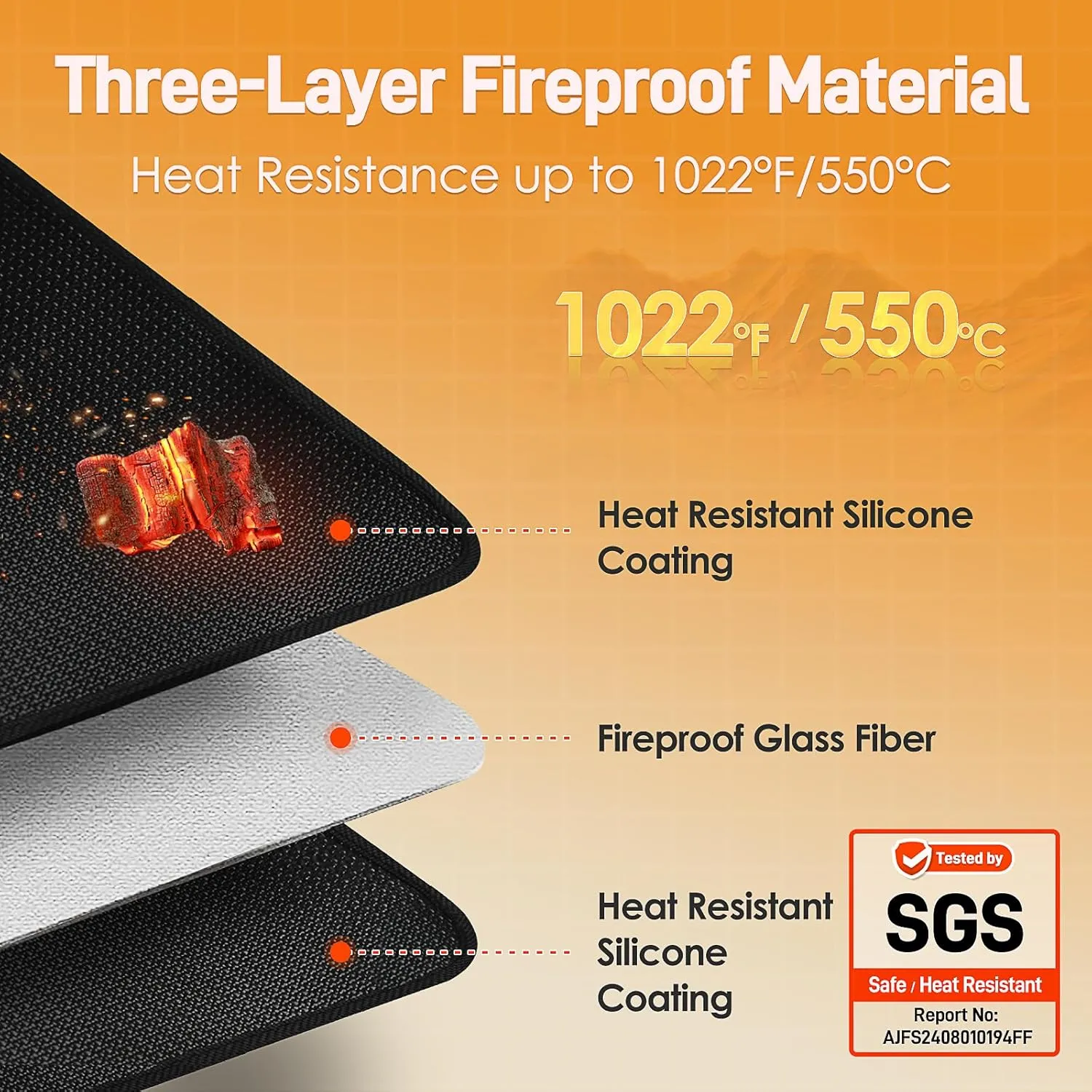 Heat Resistant Mats for Countertop and Table, Fireproof Grill Mats for Outdoor, Portable Charcoal, Gas Grill, Pizza Oven Compatible with Blackstone, Ninja 24x31x0.04in, Black