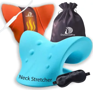 Heated Neck Stretcher with Cooling Cover & Eye Mask - Cervical Traction Device, Neck Hump Corrector, TMJ & Neck Pain Relief Traction Device, Ideal as Neck Tension Reliever and Headache Relief