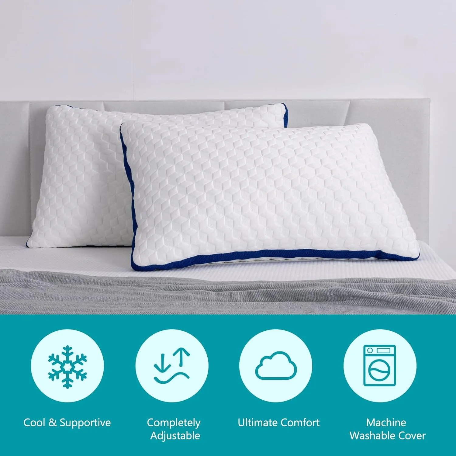 Heavier Weight Fabric Shredded Memory Foam Pillows Cooling Bed Pillows 2 Pack, Pillows Queen Size Set of 2 for Sleeping, Support Soft for Side Back Stomach Sleepers, with Washable Cover, 20X30