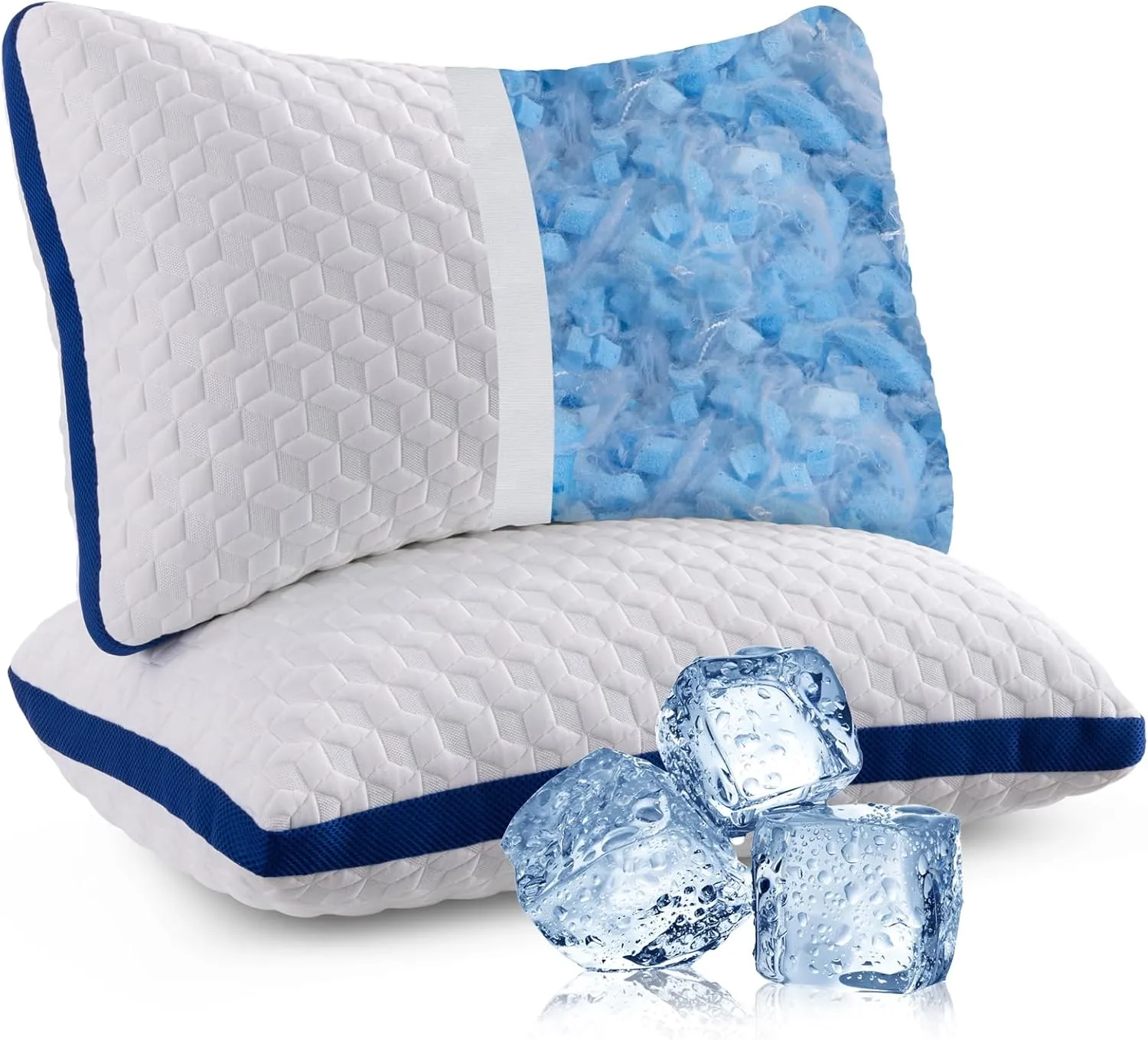 Heavier Weight Fabric Shredded Memory Foam Pillows Cooling Bed Pillows 2 Pack, Pillows Queen Size Set of 2 for Sleeping, Support Soft for Side Back Stomach Sleepers, with Washable Cover, 20X30