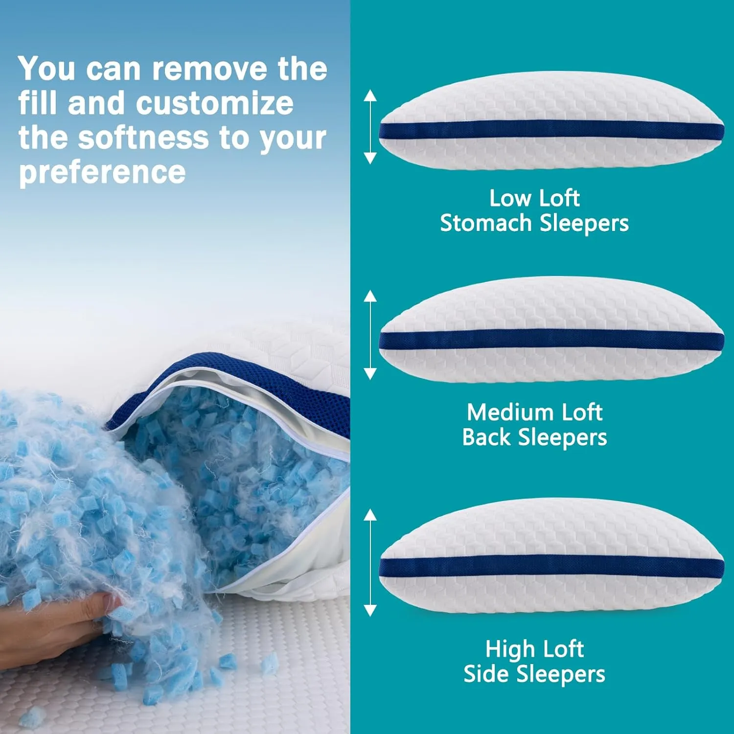 Heavier Weight Fabric Shredded Memory Foam Pillows Cooling Bed Pillows 2 Pack, Pillows Queen Size Set of 2 for Sleeping, Support Soft for Side Back Stomach Sleepers, with Washable Cover, 20X30