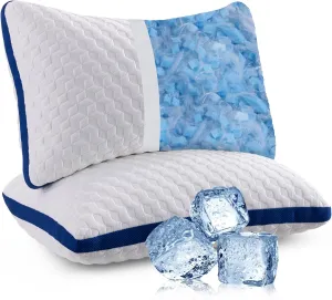 Heavier Weight Fabric Shredded Memory Foam Pillows Cooling Bed Pillows 2 Pack, Pillows Queen Size Set of 2 for Sleeping, Support Soft for Side Back Stomach Sleepers, with Washable Cover, 20X30