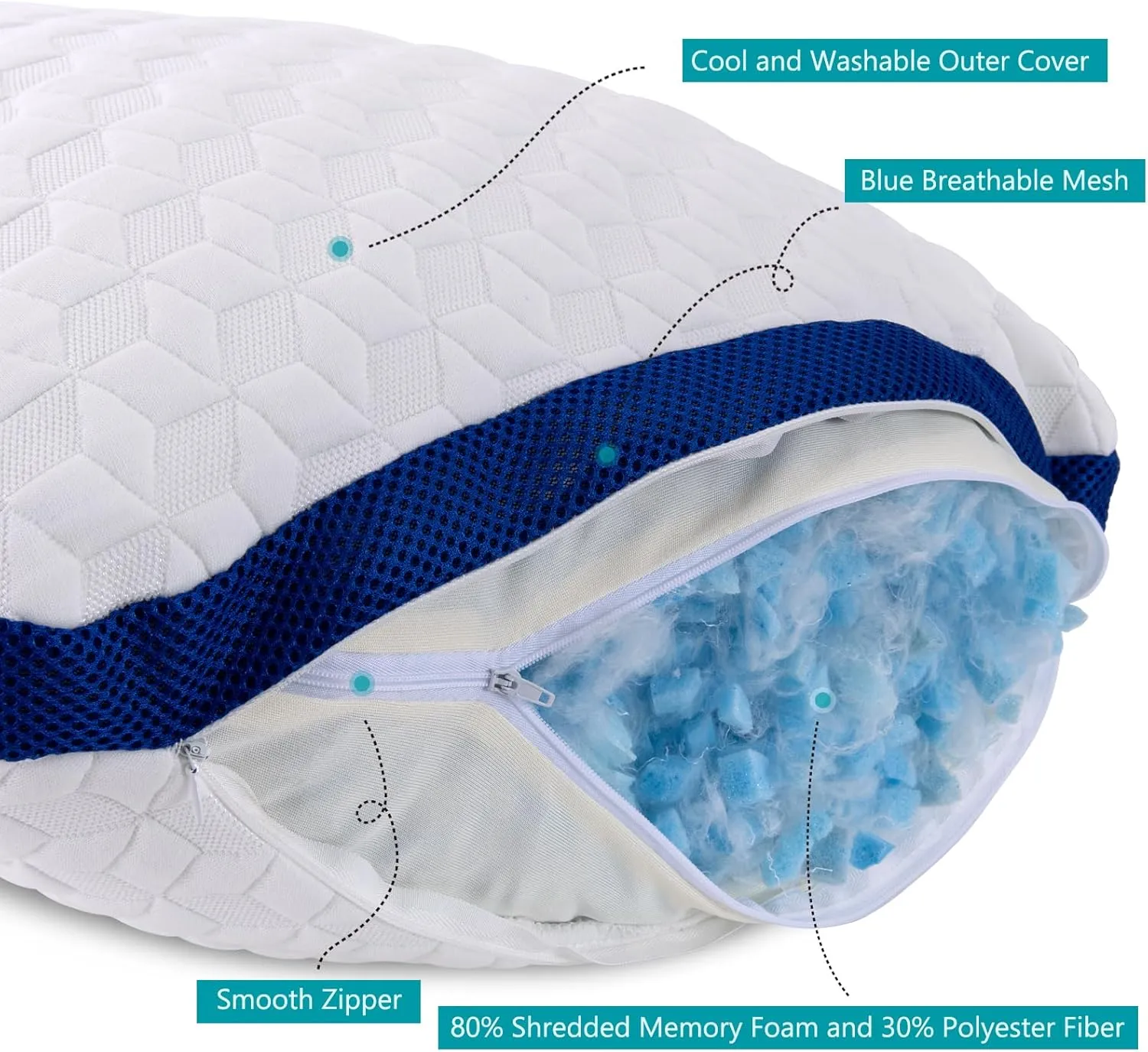 Heavier Weight Fabric Shredded Memory Foam Pillows Cooling Bed Pillows 2 Pack, Pillows Queen Size Set of 2 for Sleeping, Support Soft for Side Back Stomach Sleepers, with Washable Cover, 20X30
