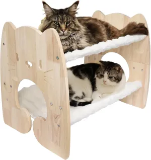 Heavy-Duty Large Cat Bunk Bed, Solid Rubberwood Elevated Pet Bed with Soft Breathable Hammock, for Multi-Cat Households - Fits Cats Small Dogs Rabbits