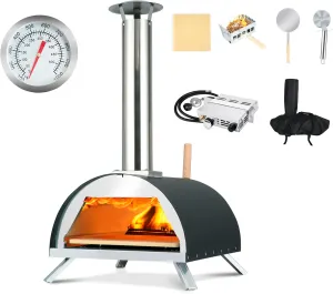 Hello. Dr 13" Multi-Fuel pizza oven - Outdoor Pizza Oven - portable wood fire and gas pizza oven outdoor - propane pizza oven with Pizza Cutter, pizza stone, pizza peel& Waterproof Cover