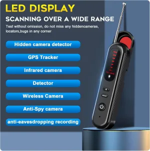 Hidden Camera Detector - 2025 Portable Camera Finder, GPS Tracker Detector, RF Wireless Signal Scanner for Office, Hotels, Cars, 5 Levels Sensitivity (Black)