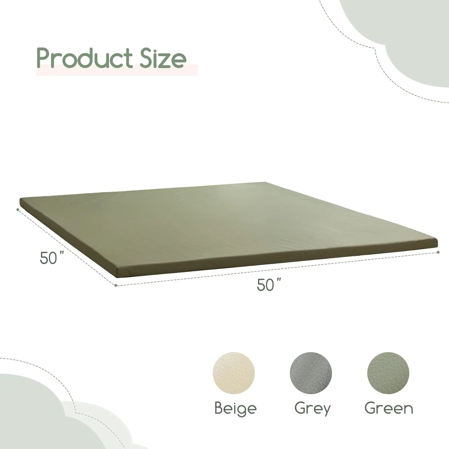 HIGOGOGO Vegan Leather Baby Play Mat, 48 x 48 High-Density Foam Cushioned & Waterproof Playpen Mat, Just Wipe-Clean Crawling Mat for Babyplay on Floor, Green