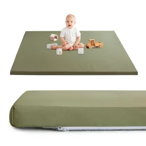 HIGOGOGO Vegan Leather Baby Play Mat, 48 x 48 High-Density Foam Cushioned & Waterproof Playpen Mat, Just Wipe-Clean Crawling Mat for Babyplay on Floor, Green