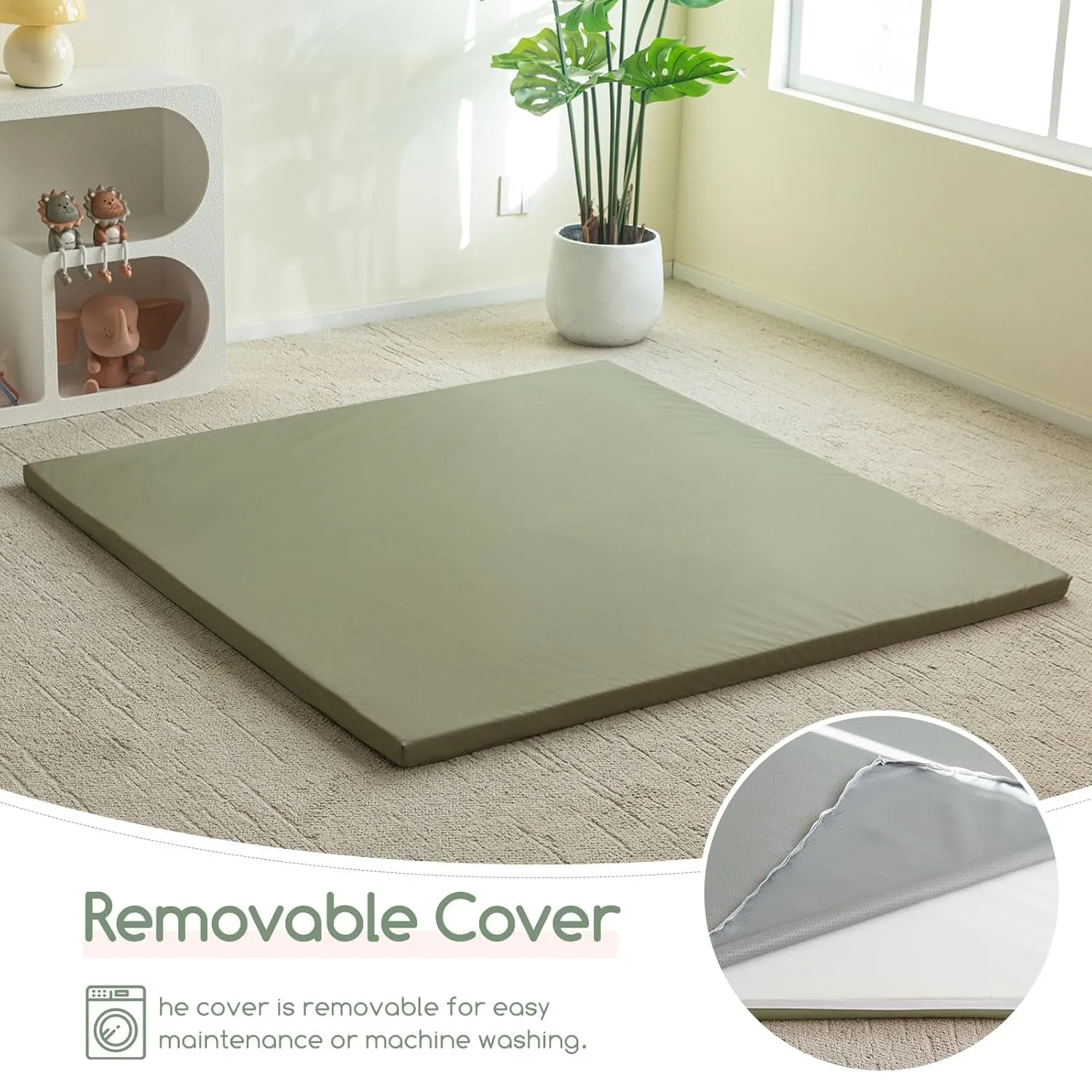 HIGOGOGO Vegan Leather Baby Play Mat, 48 x 48 High-Density Foam Cushioned & Waterproof Playpen Mat, Just Wipe-Clean Crawling Mat for Babyplay on Floor, Green