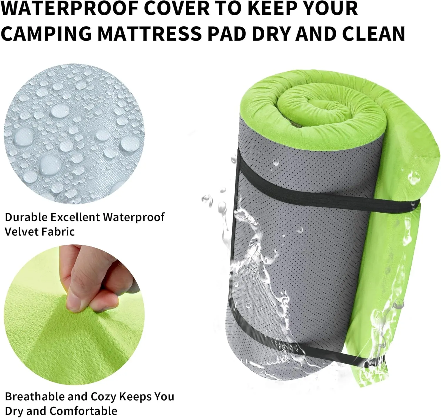 HOMBYS 3 INCH Thick Waterproof Memory Foam Camping Mattress for Outdoor Sleeping, Portable Roll Up Mattress Pad Mat for Travel Truck Bed Tent