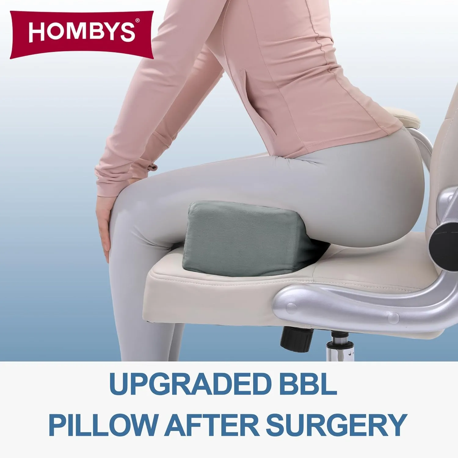 HOMBYS BBL Pillow After Surgery for Sitting 18 x 7 x 5.5 in,High Density Foam BBL Recovery Pillow for Sitting After Surgery, 2 Layer Filling Butt Pillows for Car Seats, Office and Home Chairs (Grey)