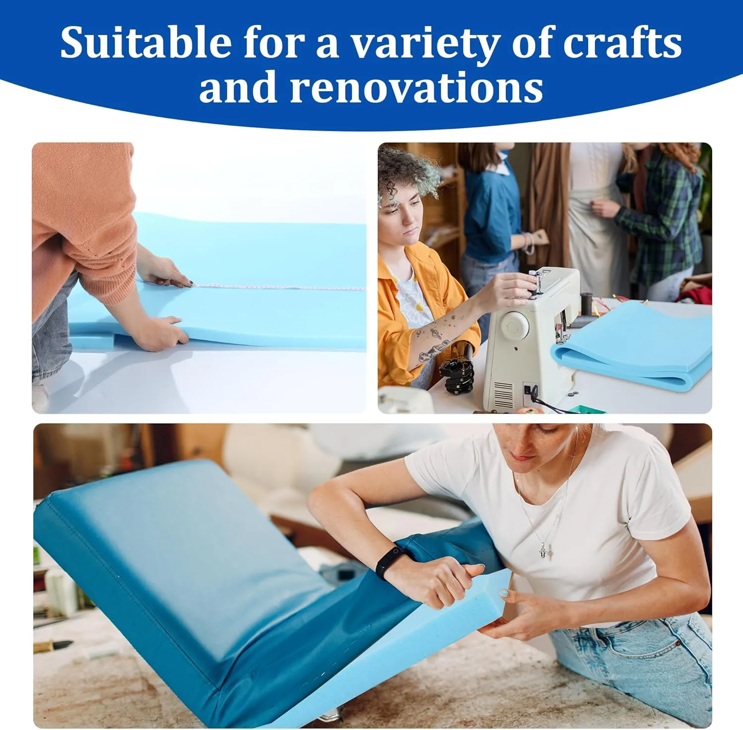 HOMBYS Upholstery Foam Memory, 1" Height 72" L x 24" W High Density Foam Padding Couch Cushion Support,Cut to Size Foam Furniture Replacement Pad for Sofa, Mattress Sag Support, (1" H, Blue)