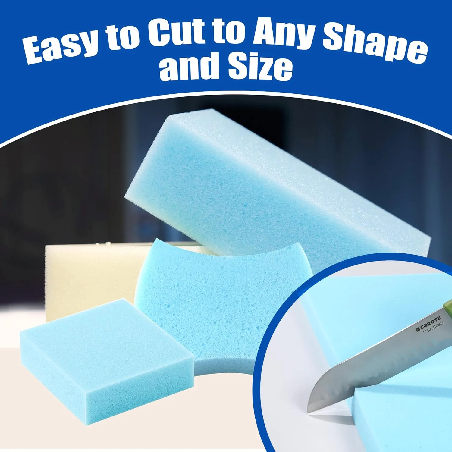 HOMBYS Upholstery Foam Memory, 1" Height 72" L x 24" W High Density Foam Padding Couch Cushion Support,Cut to Size Foam Furniture Replacement Pad for Sofa, Mattress Sag Support, (1" H, Blue)