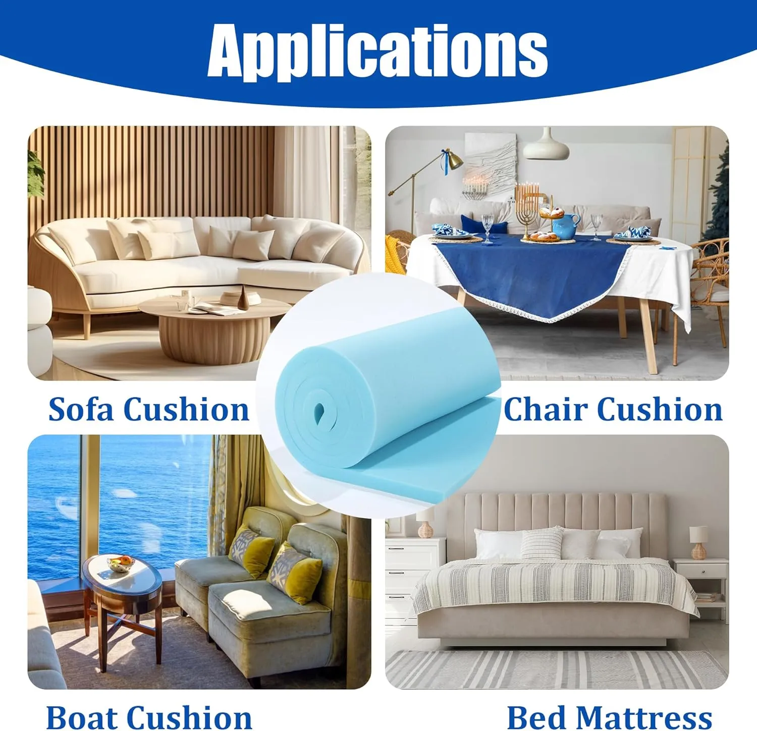 HOMBYS Upholstery Foam Memory, 1" Height 72" L x 24" W High Density Foam Padding Couch Cushion Support,Cut to Size Foam Furniture Replacement Pad for Sofa, Mattress Sag Support, (1" H, Blue)