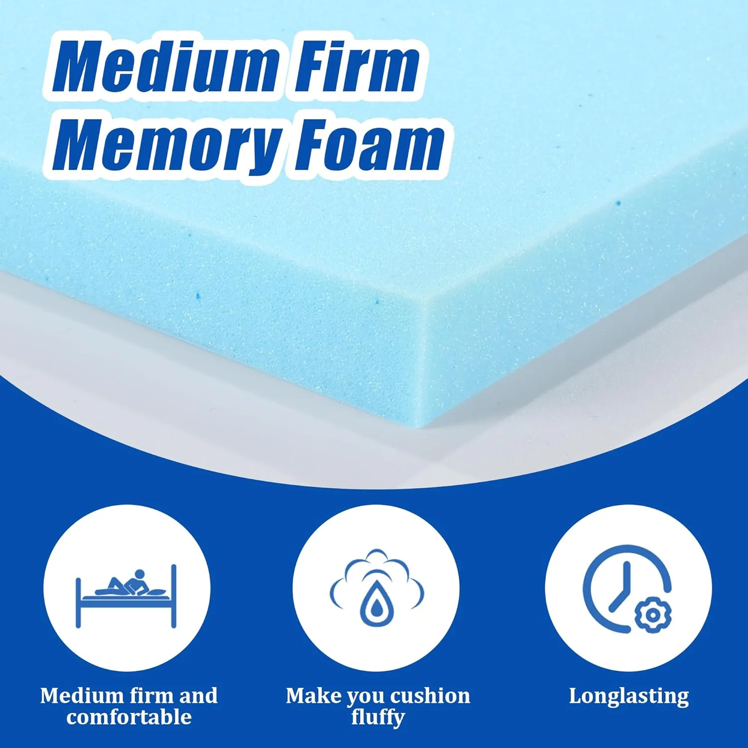 HOMBYS Upholstery Foam Memory, 1" Height 72" L x 24" W High Density Foam Padding Couch Cushion Support,Cut to Size Foam Furniture Replacement Pad for Sofa, Mattress Sag Support, (1" H, Blue)