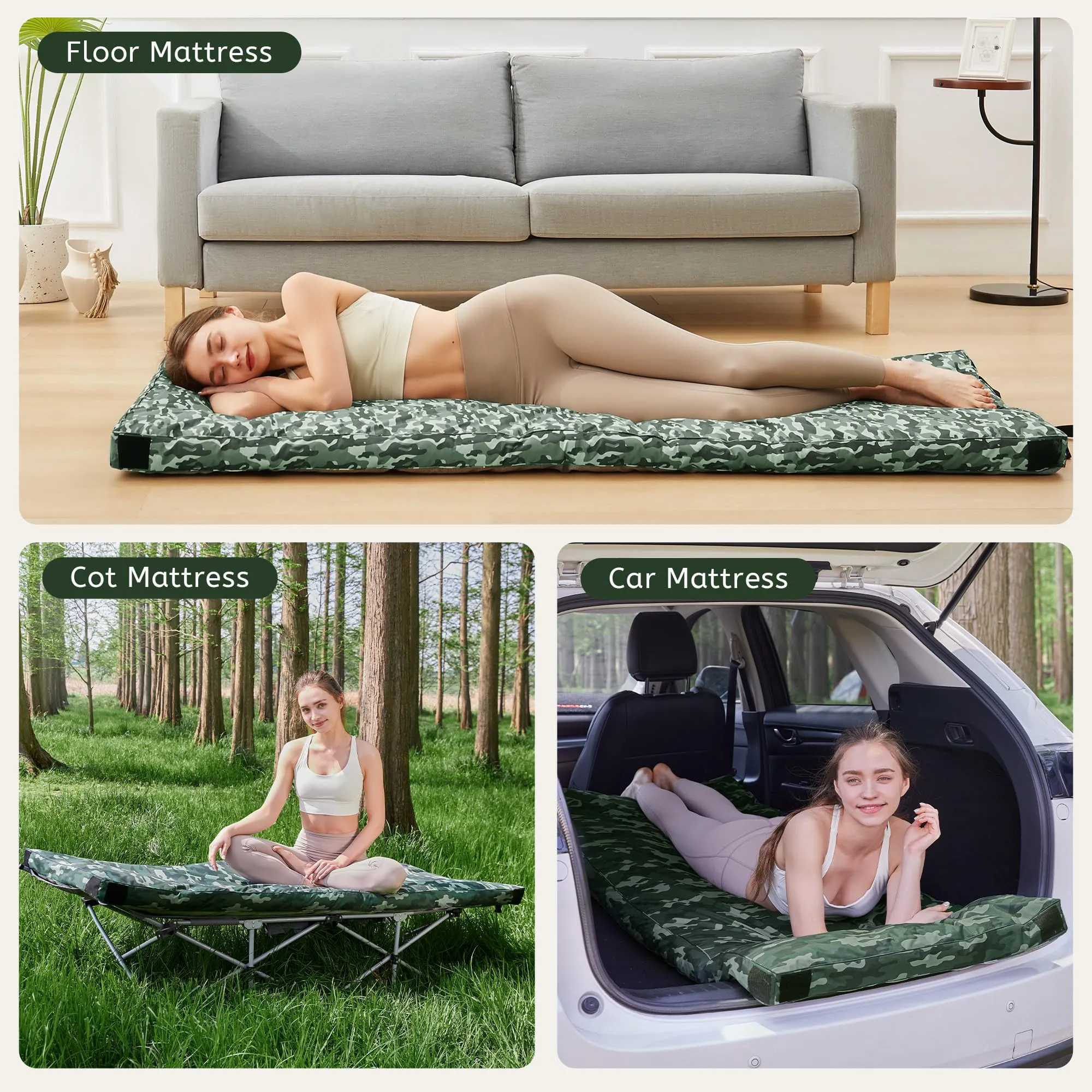 HomeMate CertiPUR-US Memory Foam Camping Mattress Pad Portable Roll Up for Adults Sleeping Mat Cot Car Tent Floor Removable Waterproof Cover Travel Bag Guest Bed, Orange, Single/75“*30''*3“
