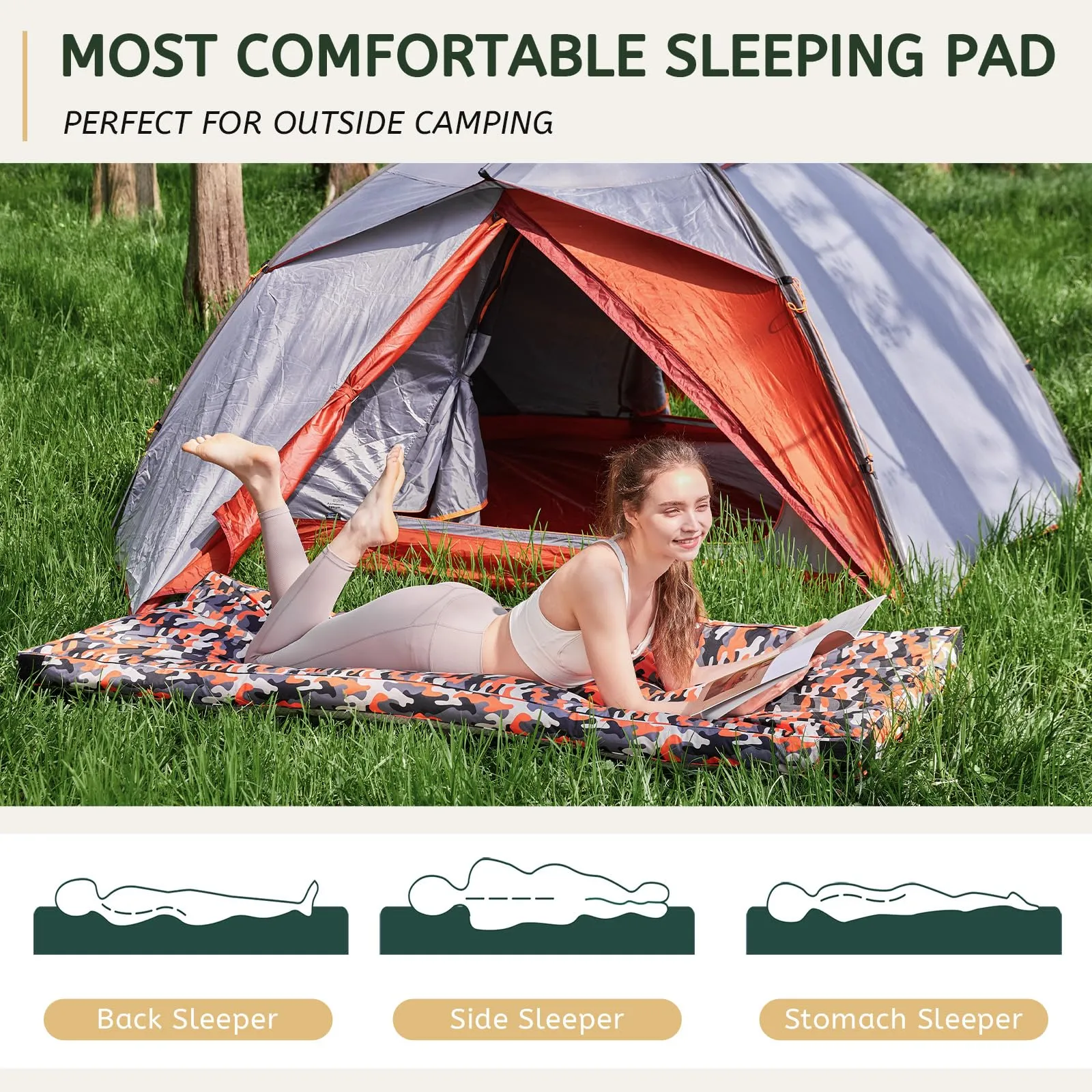 HomeMate CertiPUR-US Memory Foam Camping Mattress Pad Portable Roll Up for Adults Sleeping Mat Cot Car Tent Floor Removable Waterproof Cover Travel Bag Guest Bed, Orange, Single/75“*30''*3“