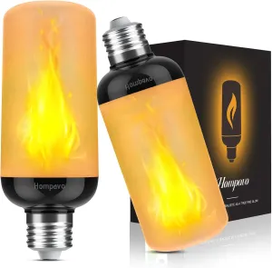 Hompavo Gen2 LED Flame Light Bulbs, Like Real Fire 4-Mode Flickering Light Bulbs with Upside Down Effect, E26 Flame Bulb for Halloween Christmas Party Patio Porch Home Indoor & Outdoor Decorations, 2