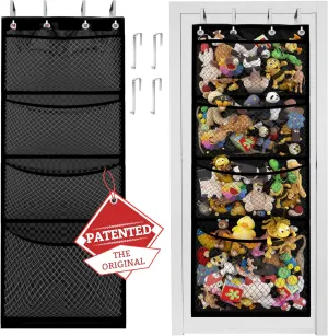 Honeyera Storage for Stuffed Animal,Over Door Organizer for Stuffies, Baby Accessories,Easy Installation with Breathable Hanging Storage Pockets Big Girls Chair Toddler Large Bag (Black, 72x24)