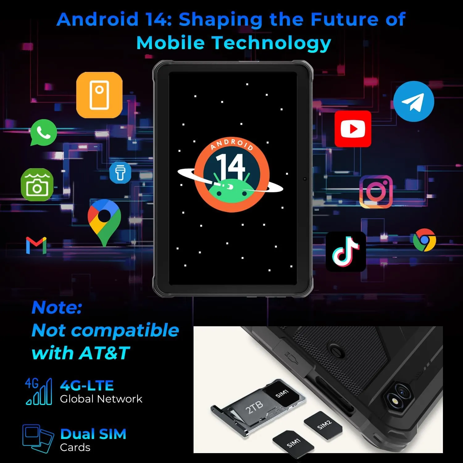 HOTWAV R8 Rugged Tablet Android 14, 10.1 inch HD  Display 10800mAh Battery, Octa-Core 12GB RAM 128GB ROM 1TB Outdoor Tablet, 13MP 5MP Camera IP68/IP69K Waterproof, 4G Dual SIM/5G WiFi/BT5.1/GPS