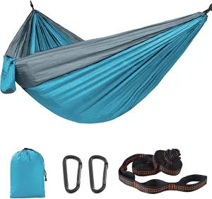HUHJYUGE Camping Hammock, Double Hammock, Portable Hammock with Tree Straps, with Side Pocket & Carry Bag, Great for Hiking, Backpacking, Hunting, Outdoor, Beach, Camping (C)