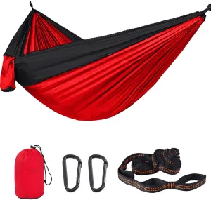 HUHJYUGE Camping Hammock, Double Hammock, Portable Hammock with Tree Straps, with Side Pocket & Carry Bag, Great for Hiking, Backpacking, Hunting, Outdoor, Beach, Camping (E)