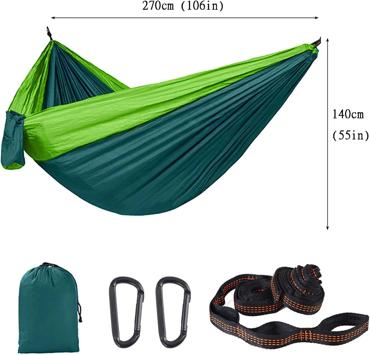 HUHJYUGE Camping Hammock, Super Lightweight Portable Parachute Hammock with Two Tree Straps, Single or Double Nylon Travel Tree Hammocks, for Camping Backpacking Hiking (A)