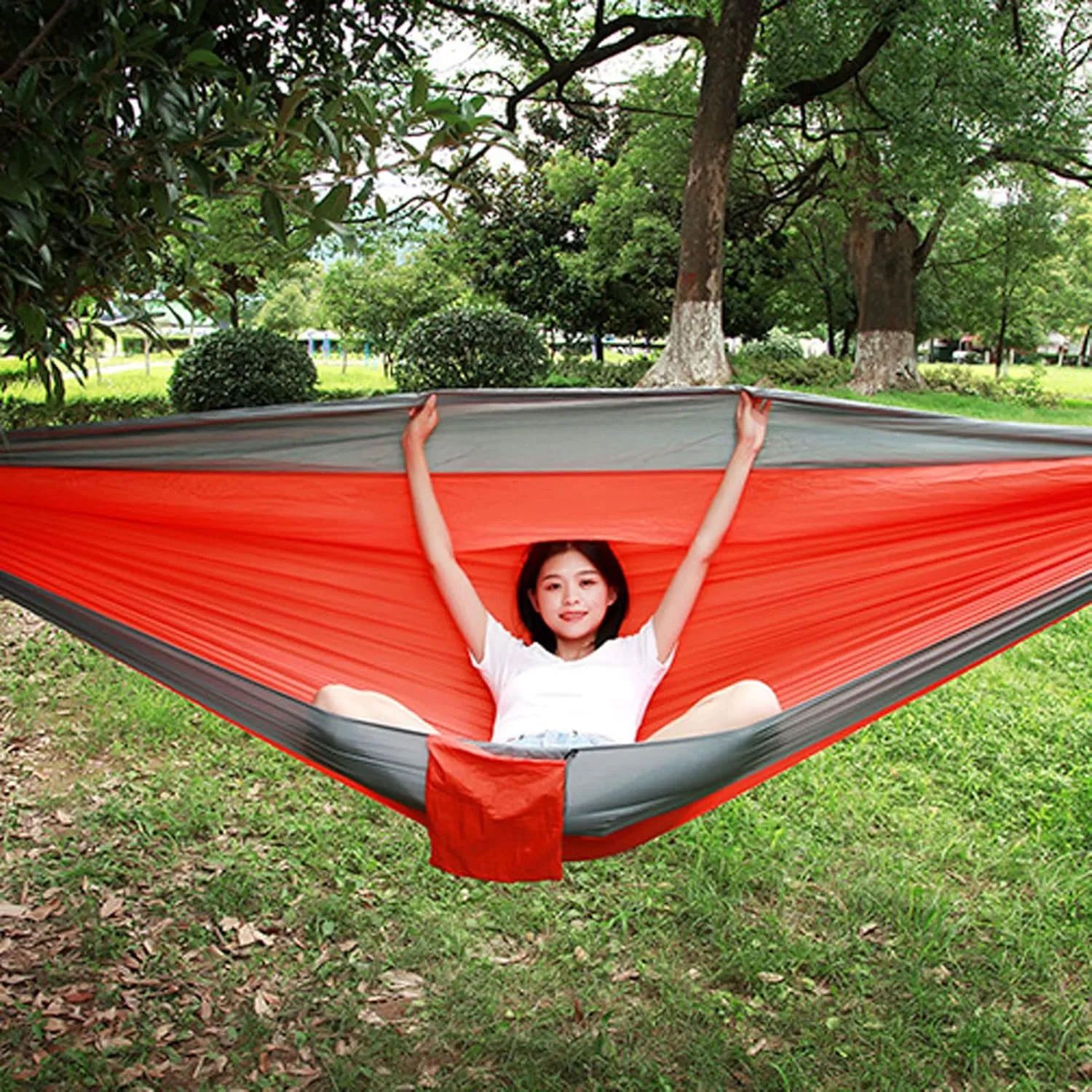 HUHJYUGE Camping Hammock, Super Lightweight Portable Parachute Hammock with Two Tree Straps, Single or Double Nylon Travel Tree Hammocks, for Camping Backpacking Hiking (A)