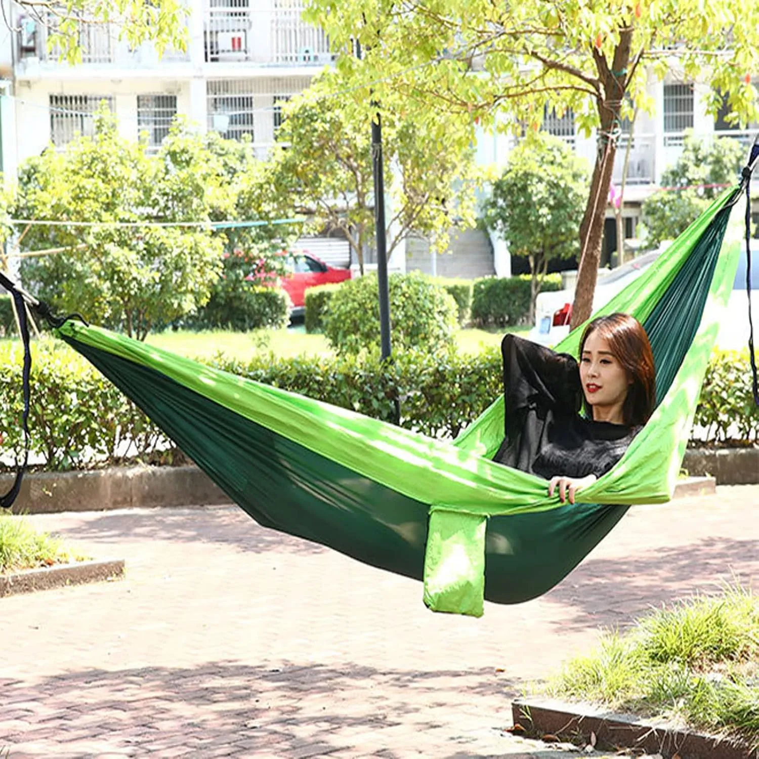HUHJYUGE Camping Hammock, Super Lightweight Portable Parachute Hammock with Two Tree Straps, Single or Double Nylon Travel Tree Hammocks, for Camping Backpacking Hiking (A)