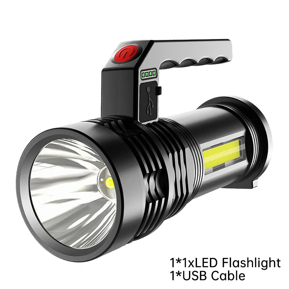 HULIANFU Powerful LED Flashlight USB Rechargeable Handheld Lantern Camping Portable Lamp Built in Battery Lighting COB 4 LED Flashlights