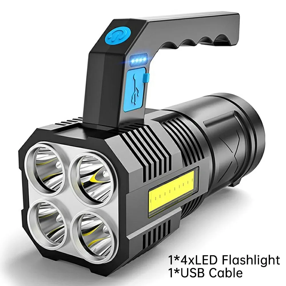 HULIANFU Powerful LED Flashlight USB Rechargeable Handheld Lantern Camping Portable Lamp Built in Battery Lighting COB 4 LED Flashlights
