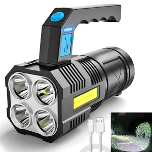 HULIANFU Powerful LED Flashlight USB Rechargeable Handheld Lantern Camping Portable Lamp Built in Battery Lighting COB 4 LED Flashlights