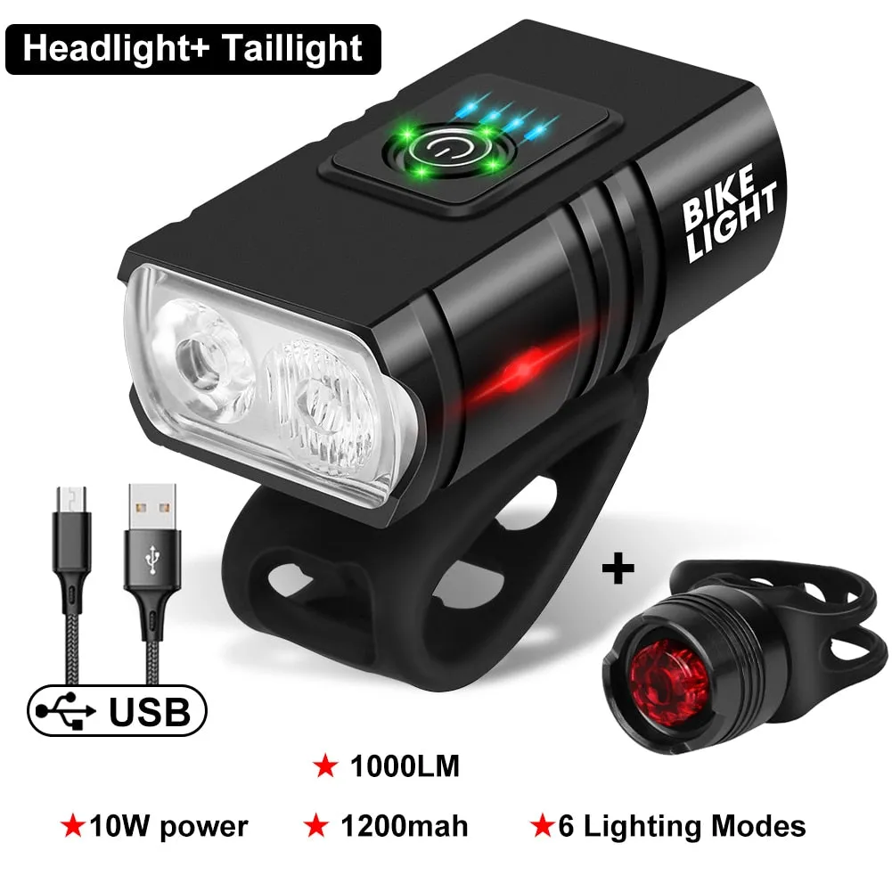 HULIANFU T6 LED Bicycle Light Front USB Rechargeable MTB Mountain Bicycle Lamp 1000LM Bike Headlight Cycling Flashlight Bike Accessories