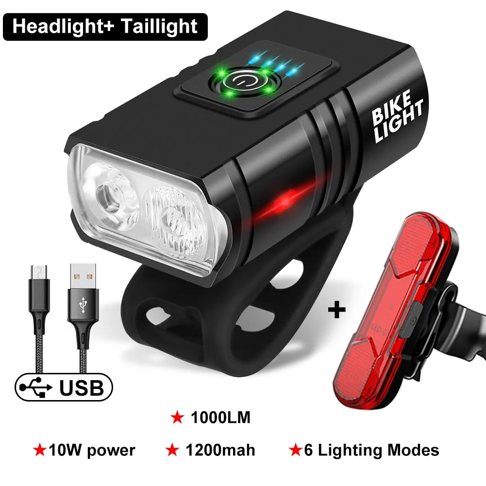 HULIANFU T6 LED Bicycle Light Front USB Rechargeable MTB Mountain Bicycle Lamp 1000LM Bike Headlight Cycling Flashlight Bike Accessories