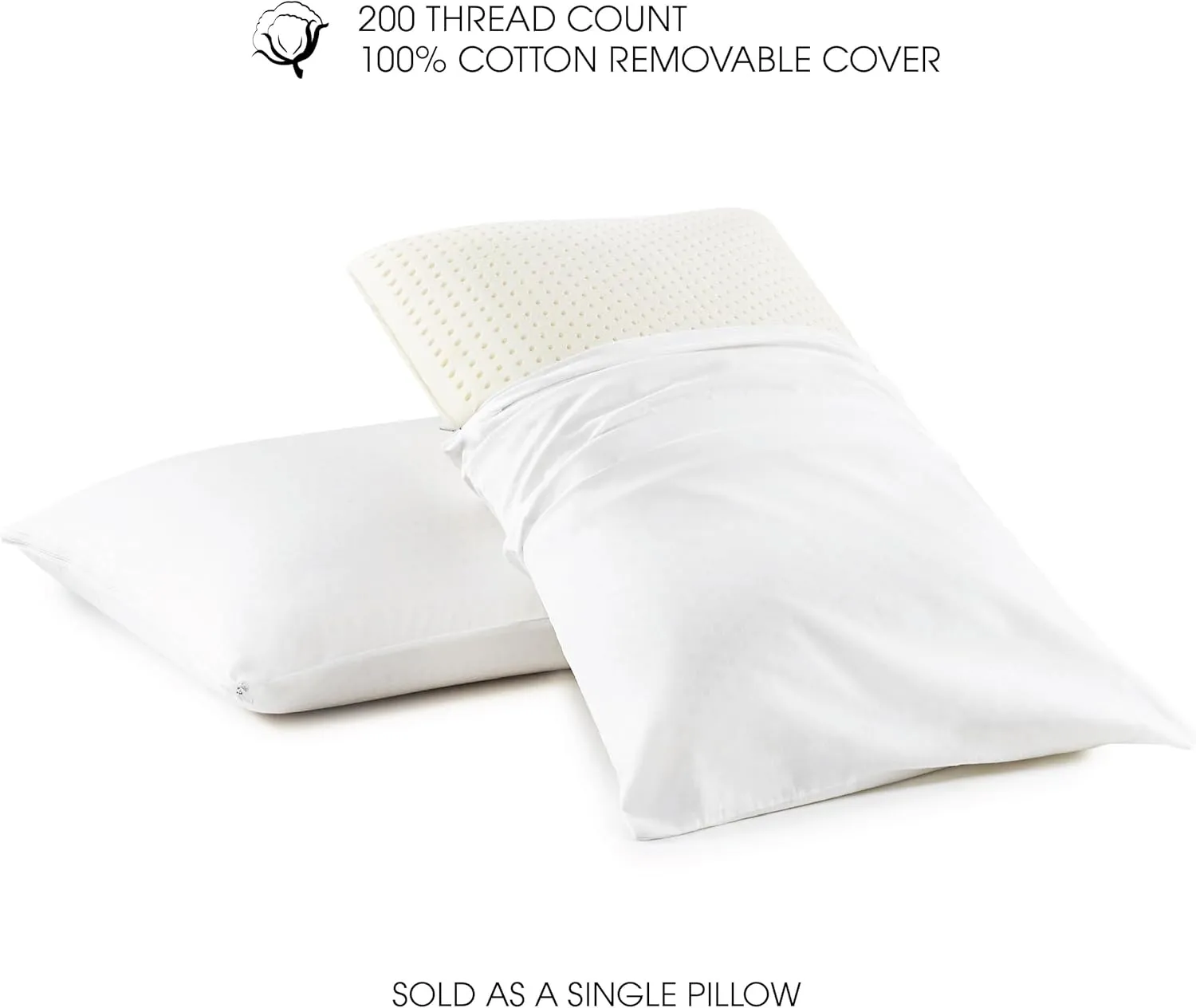 I AM Natural Talalay Latex Medium Support Bed Pillow for Sleeping, Removable and Breathable 100% Cotton Cover, White