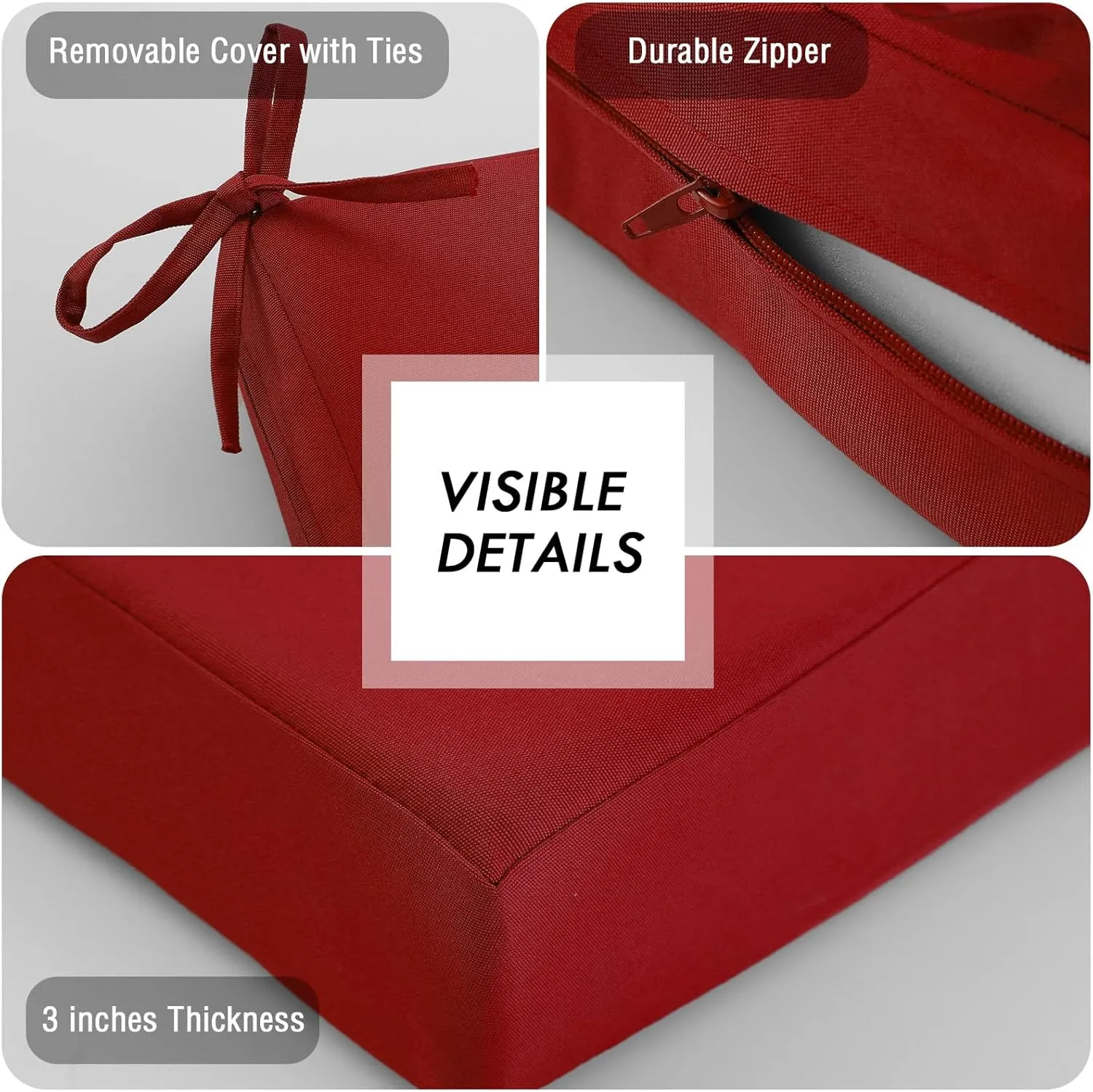 idee-home Outdoor Chair Cushions Set of 2, Waterproof Outdoor Seat Cushions for Patio Furniture, Outside Replacement Chair Pad with Ties for Lawn Deck Porch, 19 x 19 Red