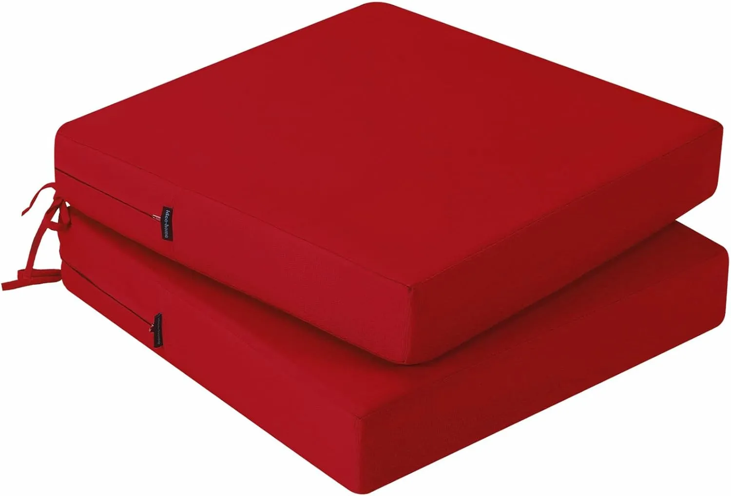idee-home Outdoor Chair Cushions Set of 2, Waterproof Outdoor Seat Cushions for Patio Furniture, Outside Replacement Chair Pad with Ties for Lawn Deck Porch, 19 x 19 Red