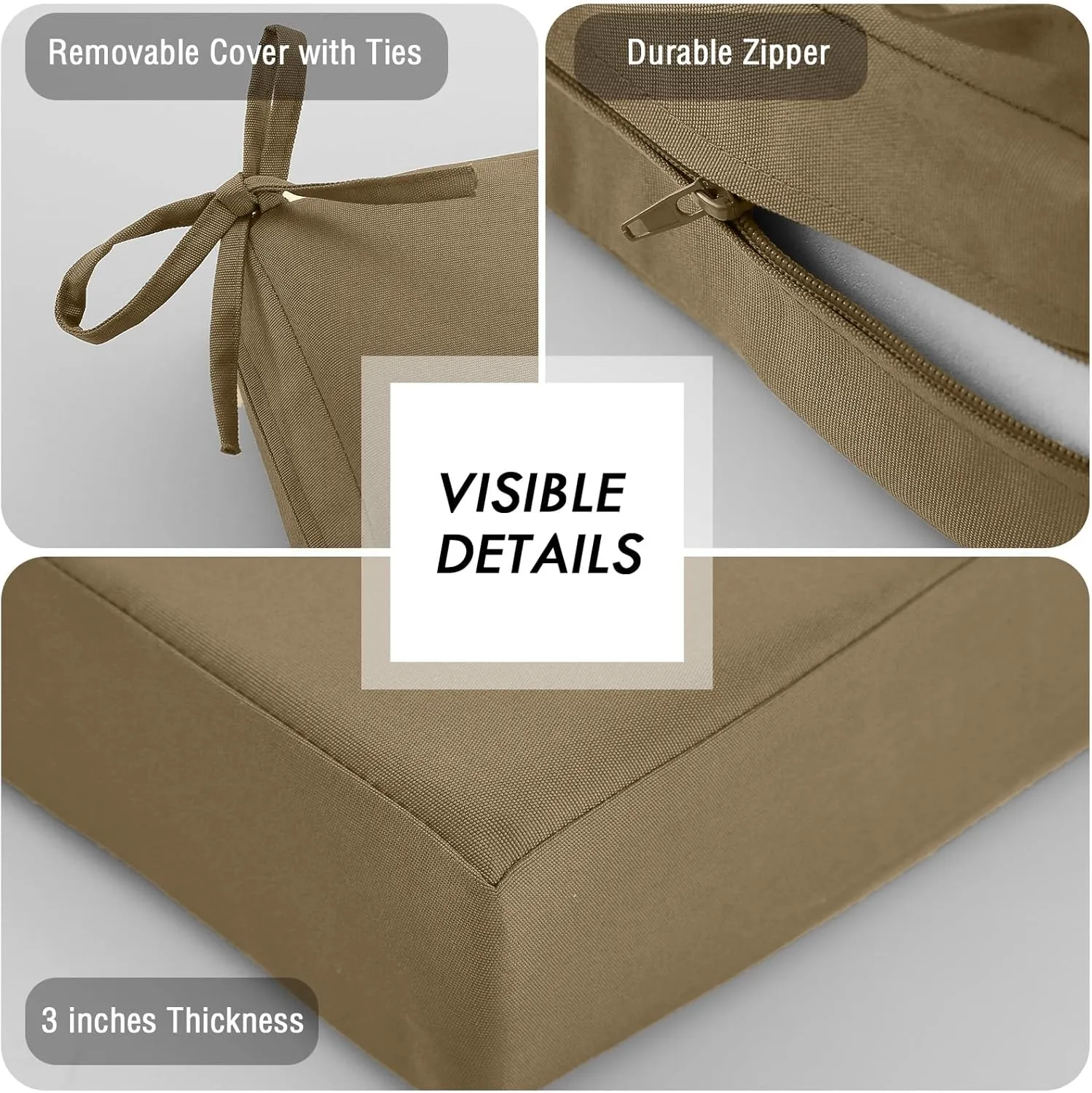 idee-home Outdoor Chair Cushions Set of 4, Waterproof Outdoor Seat Cushions for Patio Furniture, Outside Replacement Chair Pad with Ties for Lawn Deck Porch, 19 x 19