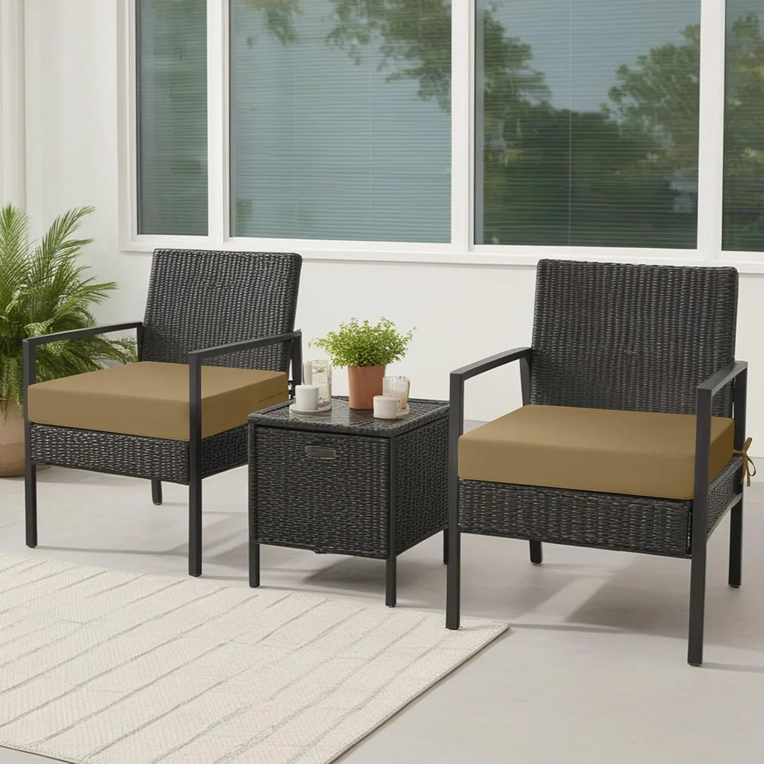 idee-home Outdoor Chair Cushions Set of 4, Waterproof Outdoor Seat Cushions for Patio Furniture, Outside Replacement Chair Pad with Ties for Lawn Deck Porch, 19 x 19