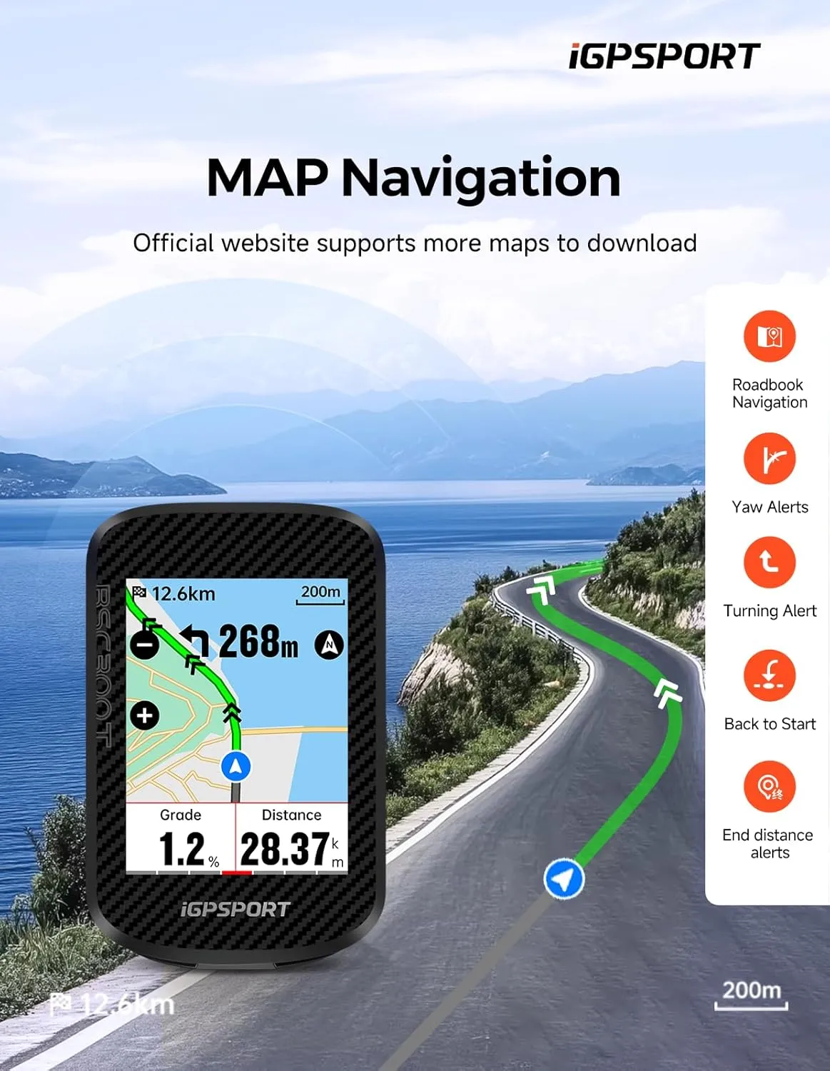 iGPSPORT BSC300T Wireless Bike Computer GPS, Touchscreen Offline MAP Navigation Off Course Warning Compatible with Insta 360, for Ebike Road Bike MTB