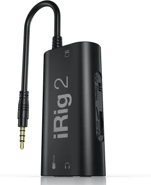 IK Multimedia iRig 2 portable guitar audio interface, lightweight audio adapter for iPhone and iPad with instrument input and headphone/amplfier outs