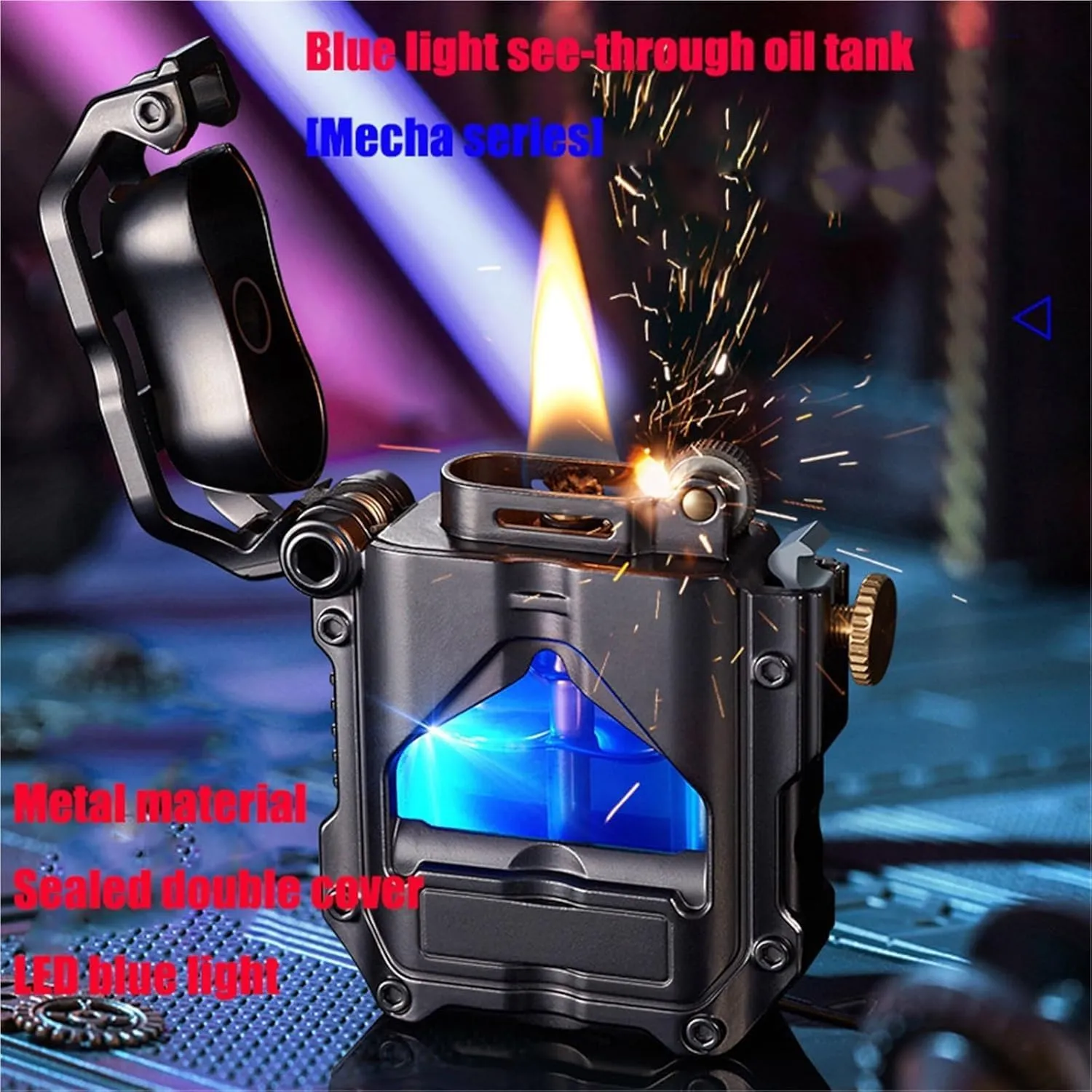 Industrial Steampunk Windproof Torch Lighter - LED-Illuminated Transparent Fuel Tank & Refillable Kerosene Design - Outdoor Camping Gear, Collector’s Display, Survival Décor(#2)