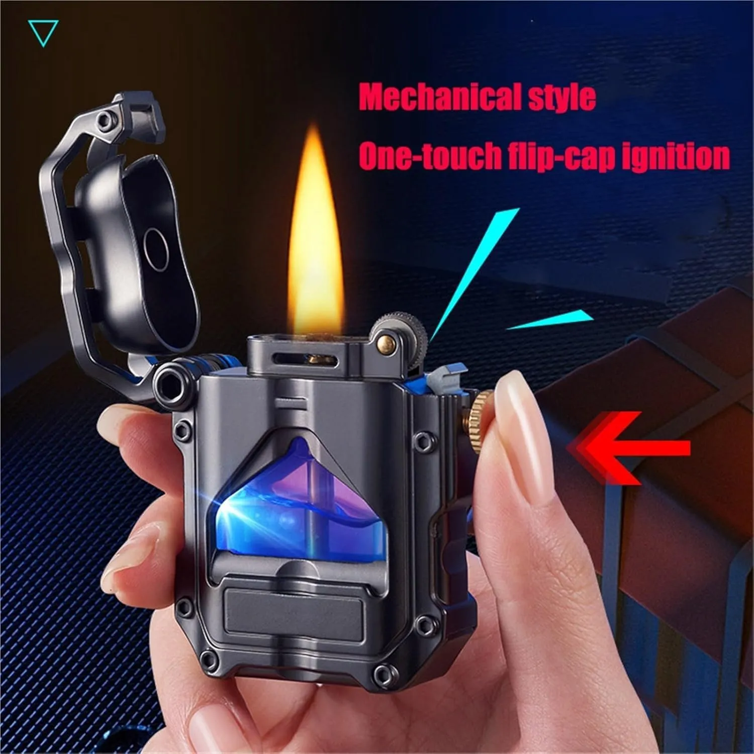 Industrial Steampunk Windproof Torch Lighter - LED-Illuminated Transparent Fuel Tank & Refillable Kerosene Design - Outdoor Camping Gear, Collector’s Display, Survival Décor(#2)