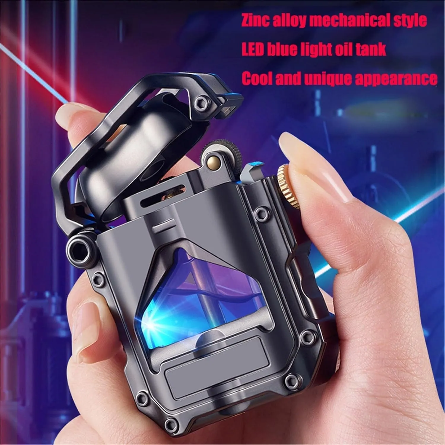 Industrial Steampunk Windproof Torch Lighter - LED-Illuminated Transparent Fuel Tank & Refillable Kerosene Design - Outdoor Camping Gear, Collector’s Display, Survival Décor(#2)
