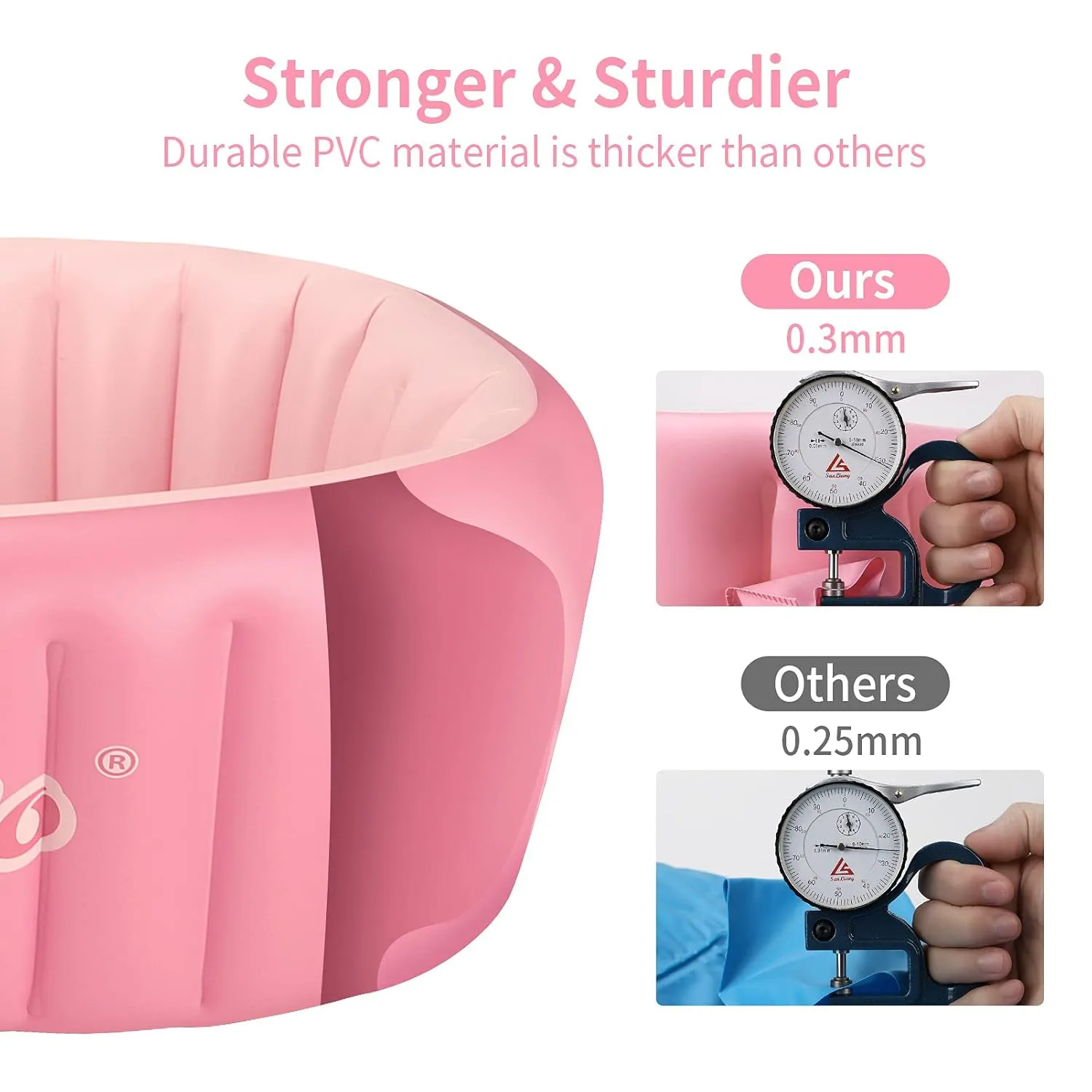 Inflatable Baby Bathtub Infant Anti-Slip Bath Seat Pool with Air Pump Travel Camping Portable Toddler Bath Tub Age 0-5 Years Old (Pink)