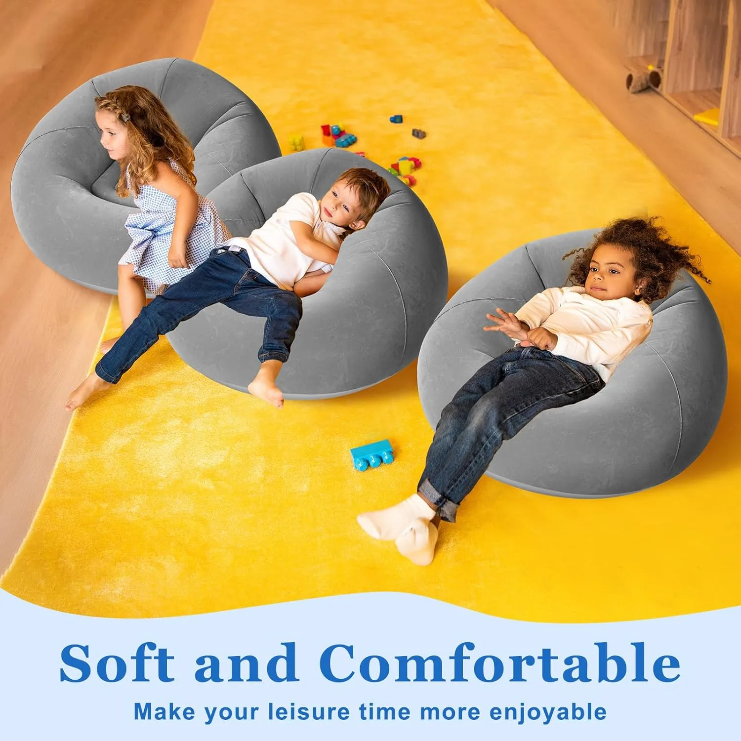 Inflatable Bean Bag Chairs - Blow Up Chairs for Camping, Living Room, Bedroom & Reading Room (Dark Gray, 4 Pcs)